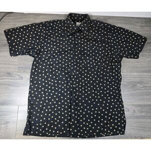 Maus Hoffman Shirt Mens L Large Black Polka Dot‎ Button Up Short Sleeve Made USA